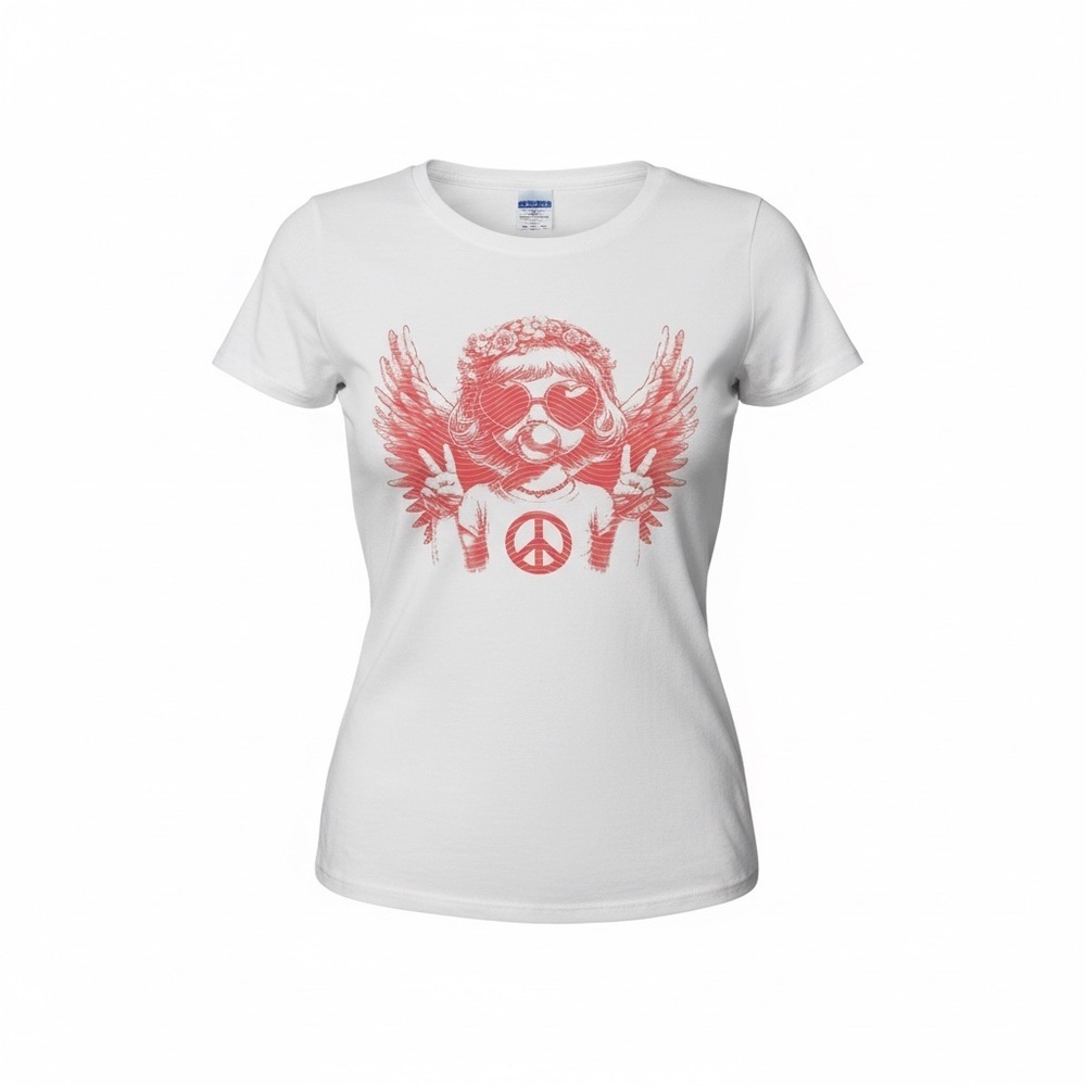 Gildan White Short Sleeve Tee with Pink Peace Dog Graphic